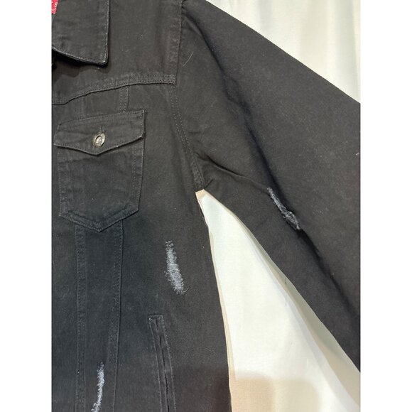 Red Label Patrol Jeans Black Distressed Denim Jacket S High-Quality Button-Up St - Picture 3 of 7
